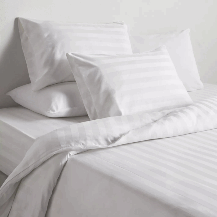 Dreyer Linen™ 100% Cotton Sateen Stripe 300TC Classic Duvet Cover Set - White - Image 2
